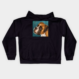 Vibrant Painting of a Gorgeous Brown Boxer Dog on Dark Blue Background Kids Hoodie